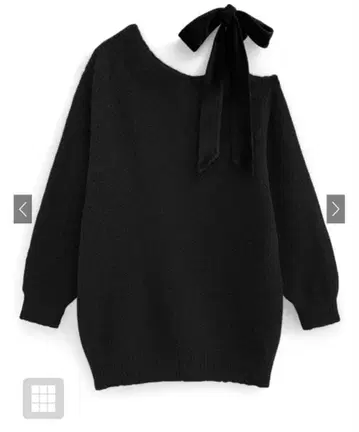 원 숄더 벨로아 리본 니트 미니 원피스[dr796]