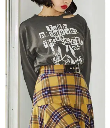 jouetie 데미지 그런지 롱 T 다크 그레이 오버 사이즈 티셔츠