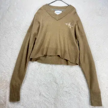 캘빈클라인 크롭 V넥 스웨터 캘빈클라인 울 혼방