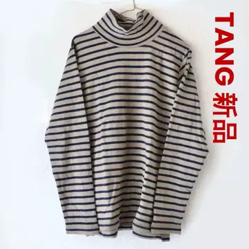 TANG 타구 세쓰케츠 수피마 하이넥 보더 티셔츠 긴팔 코튼