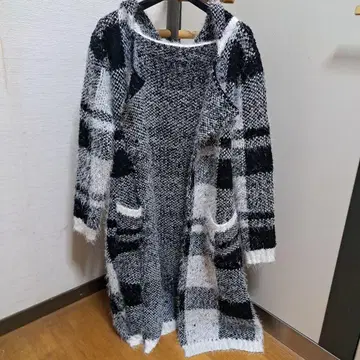 여성용 체크 무늬 후드 부착 롱 코트 M 허니크리퍼