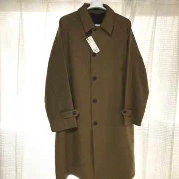 새상품 GU 남성용 롱 코트 브라운 계열 체크