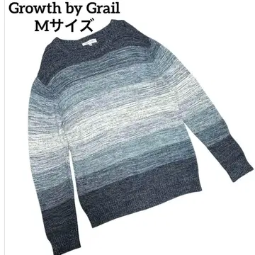 [그로스 바이 그레일] 니트 스웨터 그라데이션 네이비 계열 긴팔 M