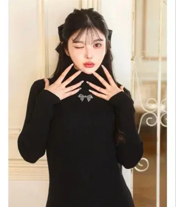 Darich 리본 비쥬 니트 미니 원피스