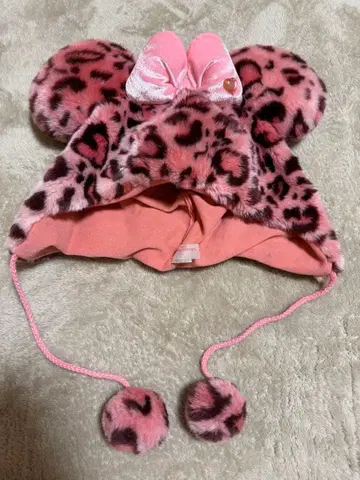 핑크 레오파드 무늬 미키 귀 모자