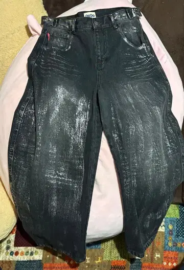 9090 블랙 데님 스트레이트 팬츠