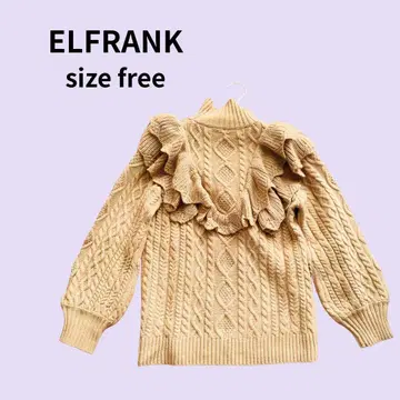 [레어] ELFRANK 프릴 터틀넥 긴팔 니트 베이지 프리 사이즈