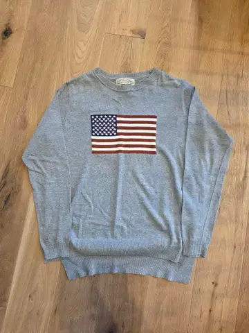 레미 레리프 미국 국기 자수 그레이 니트 스웨터 L 사이즈