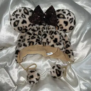 택 포함 미사용 새상품 미니 팬캡 레오파드 무늬 디즈니 브라운 스팽글