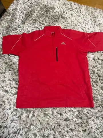 adidas 빨간색 반팔 하프 지퍼 셔츠 O/XG