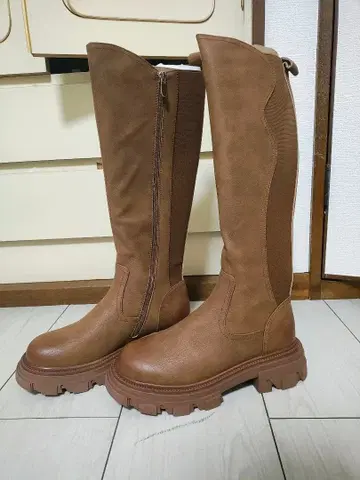 브라운 롱 부츠 통굽 밑창 24cm
