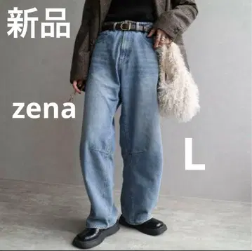 [ 새상품 ] zena 데님 배럴 레그 팬츠 데님 L 케미컬 블루