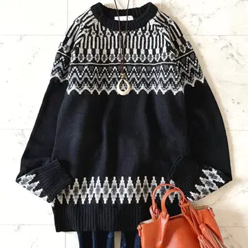 새상품급*매킨토시 철학 페어아일 패턴 니트 40 블랙 계열