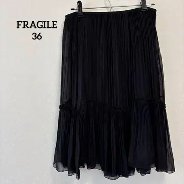 프라질 플리츠 절개 스커트 블랙 36 S 쉬폰 엘레강트