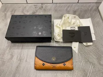 [ 박스 있음 ] MCM 3단 폴더형 지갑 오렌지 블랙
