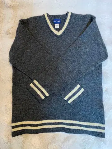 BEAMS 그레이 V넥 스웨터 L