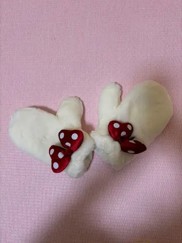미니 마우스 리본 포함 화이트 미튼