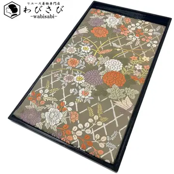 후쿠로 오비 당직 대나무 울타리에 꽃무늬 금은사 국진색 O-4750