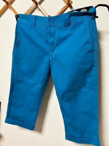 파란색 슬림핏 숏팬츠