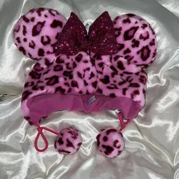 택 포함 미사용 새상품 미니 팬캡 레오파드 무늬 디즈니 핑크