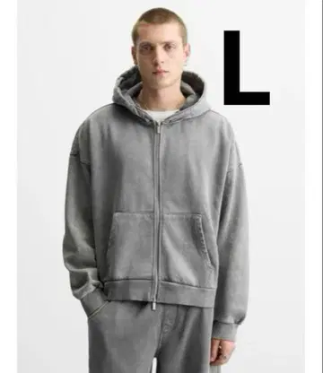 ZARA 워시 가공 후디 더블 지퍼 크롭 기장