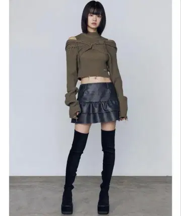 EMODA 블랙 스퀘어 핏 롱 부츠 M