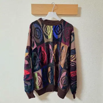 다색 vintage 기하학 패턴 니트 스웨터 90s