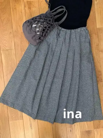 ina 허리 턱 롱 울 스커트 하운드투스 블록 체크