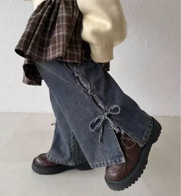 kutir 리본 데님 플레어 팬츠 L 사이즈