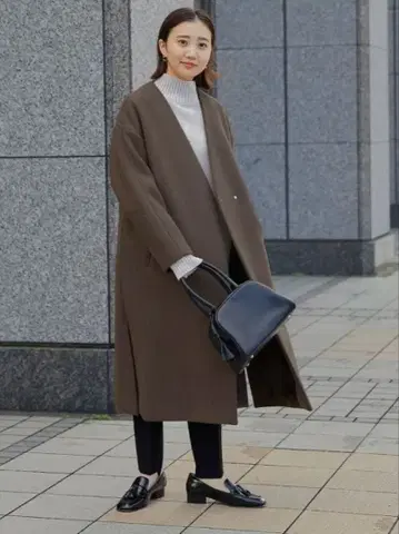 새상품급 그린 라벨 릴랙싱 입체 슬리브 노 라펠 코트 노카라