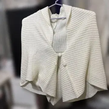 아이보리 리브 짜임 숄 가디건