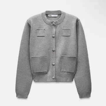 [ ZARA ] 새상품급 플레인 니트 자켓 패디드 숄더