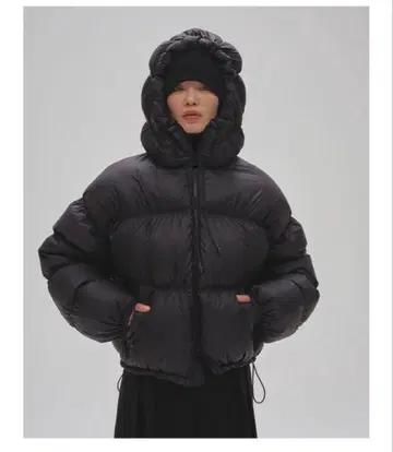 todayful 후드 부착 블랙 다운 자켓