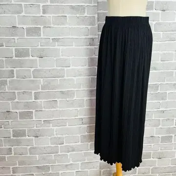 블랙 플리츠 스커트 롱 맥시 스커트 A라인 L 블랙 B011