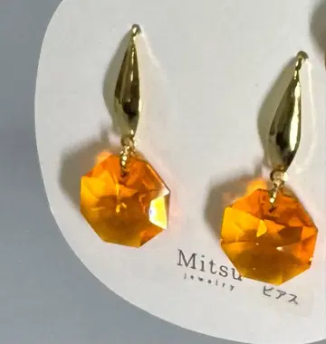 오렌지 팔각형 크리스탈 귀걸이