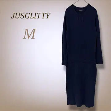 저스길리티 니트 원피스 긴팔 리브 고급 실크 혼방 면 M 상당