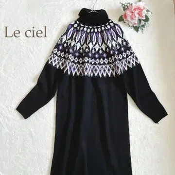 루시엘 터틀넥 니트 원피스 롱 기하학 패턴 블랙