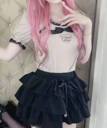 MA*RS 하트 버클 리본 테이프 TOPS 핑크 반팔