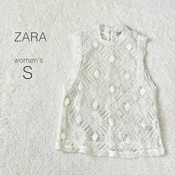 [ 자라 ] 전체 레이스 니트 슬리브리스 모크넥 면100 페미닌 새상품급