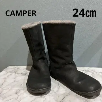 CAMPER 블랙 가죽 부츠 퍼 안감 부착 24cm