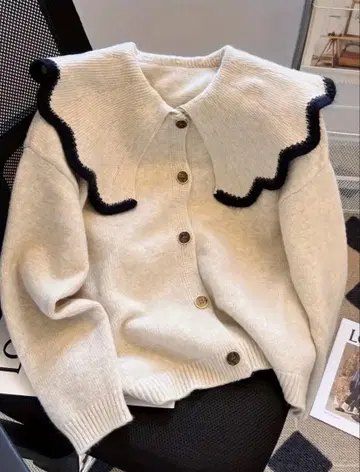 미사용 새상품 프릴 니트 가디건 애프리콧 4XL