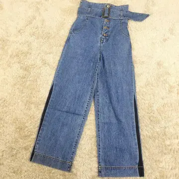 릴리 브라운 하이웨스트 데님 와이드 팬츠 버튼 플라이 벨트