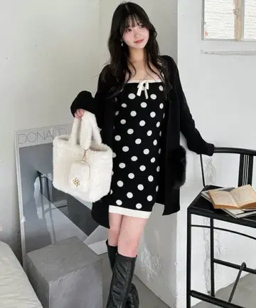 리본 포함 모듬 니트 타이 미니 원피스