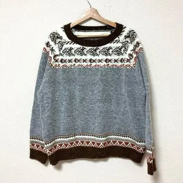 미사용 새상품 페어아일 패턴 긴팔 니트 스웨터 그레이 4XL