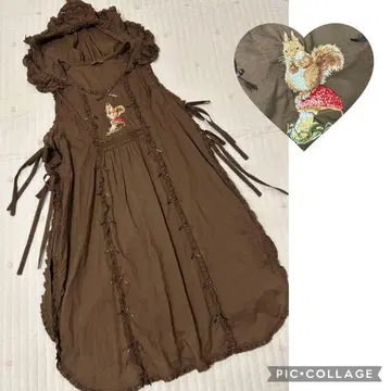 핑크하우스 윈터 포레스트 다람쥐 자수 후드 면 로운