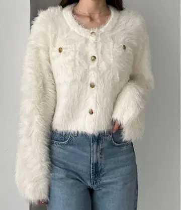 Louere 골드 버튼 샤기 니트 가디건