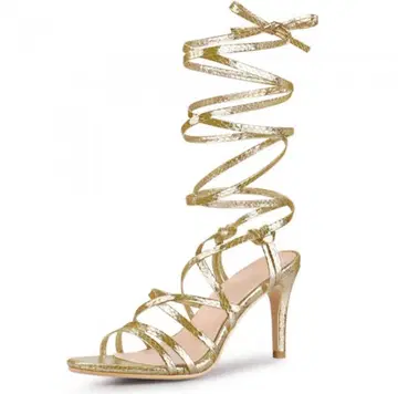 골드 글래디에이터 샌들 레이스업 하이힐 파티