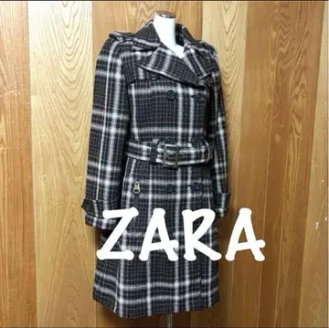 ZARA 브라운 체크 울 롱 코트 새상품 벨트 포함 롱 코트 L 사이즈