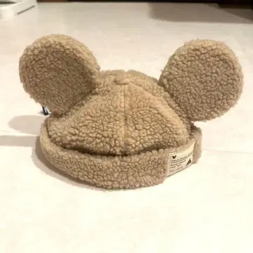 미키마우스 귀달린 플리스 모자 베이지