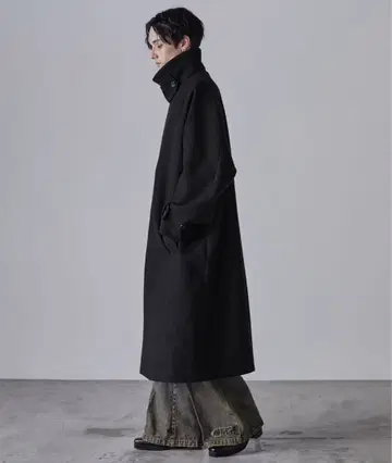 [ CLEL ] 울 테크 멜톤 스텐카라 코트 남성용 블랙